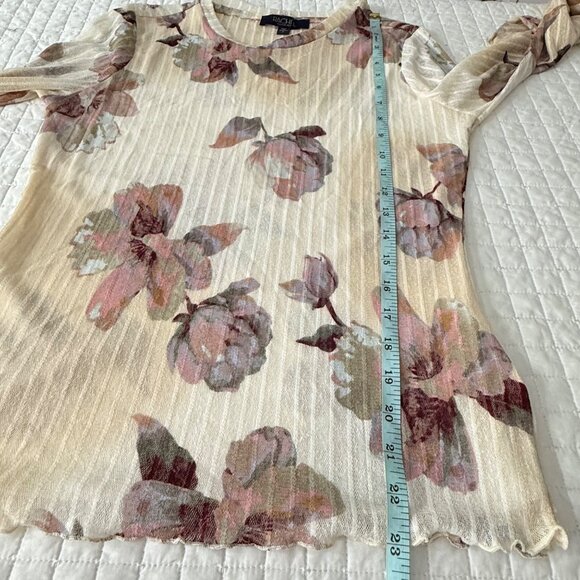 Rachel Rachel Roy Floral Sheer Long Sleeve Top S Beige Multicolor Polyester/Span - Picture 8 of 9